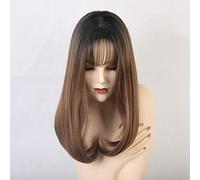 GHK Mujer Thin Bangs Pelucas largas y rectas Negro gradiente Marrón cosplay Pelucas Pelucas sintéticas naturales Peluca de fibra resistente al calor