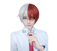 GHK My Hero Academia Boku no Hiro Akademia Shoto Todoroki Shouto Pelucas de cosplay Peluca de cosplay resistente al calor blanca y roja Peluca