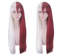 GHK My Hero Academia Todoroki Shoto peluca larga Cosplay disfraz Boku no Hero Academia pelucas de fiesta de Halloween de pelo rojo y blanco para mujeres