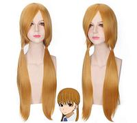 GHK My Little Monster Golden Blonde Cosplay Peluca Larga y recta Pelo sintético Cola de caballo Mizutani Shizuku Pelucas para mujer con flequillo 80cm