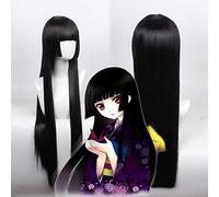 GHK New Jabami Yumeko 80cm Long Anime Hell Girl Enma Ai Straight Black Synthetic Hair Cosplay Peluca Fibra resistente al calor