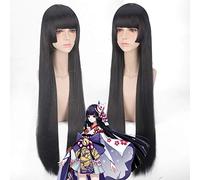 GHK Onmyoji recta larga peluca negra Cosplay Anime pelo sintético mujeres disfraz de Halloween pelucas en capas con flequillo resistente al calor