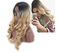 GHK Parte media Dos tonos Negro Rubio Ombre Peluca Cosplay Pelo natural sintético Pelucas largas onduladas Para mujeres Fibra de alta temperatura