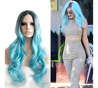 GHK Parte media Negro Azul Ombre Anime Cosplay Peluca Pelo sintético Largo ondulado Dos tonos Pelucas de fiesta de disfraces de Halloween para mujeres