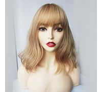 GHK Pelucas onduladas cortas con flequillo Pelucas sintéticas naturales Omber Blonde Pelucas de cosplay para mujeres Pelucas de fibra resistente al calor de onda