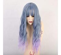 GHK Pelucas sintéticas largas Flequillo delgado Pelucas rizadas Omber Blue Purple Pelucas naturales para mujeres Pelucas cosplay rizadas Peluca de fibra resistente al calor