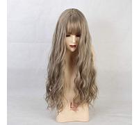 GHK Pelucas sintéticas largasCurly con flequillo Pelucas Beige Rubio Marrón Cosplay Pelucas para mujeres Pelucas de cabello natural Fibra resistente al calor lc205-3