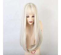 GHK pelucas sintéticas rectas largas y rectas con flequillo blanco mixto para mujer pelucas de cosplay pelucas de fibra resistente al calor