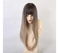 GHK Pelucas sintéticas rectas largas y rectas con flequillo para mujer blanca/negra Pelucas de cosplay de 24 pulgadas Pelucas de fibra resistente al calor