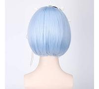 GHK Rem Ram Anime Cosplay Peluca Azul Rosa Cabello Re: La vida en un mundo diferente de cero Pelucas cortas sintéticas de Halloween Bob Bob para mujeres solo peluca azul