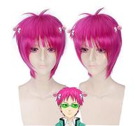GHK Saiki Kusuo no sai-nan Straght Short Pink Wig Hombres Pelo sintético Anime Cosplay Pelucas para fiesta de disfraces de Halloween 30cm