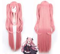 GHK Serafín del final Krul Tepes Larga Rosa Peluca de cosplay Pelo sintético Disfraz de Halloween Mujer Pelucas con clip Cola de caballo 100cm