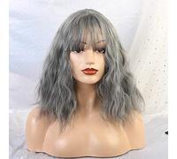 GHK Thin Bangs Pelucas rizadas cortas Pelucas rizadas sintéticas resistentes al calor para mujeres Mezcla de cabello de moda Azul Cosplay Pelucas de fibra