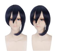 GHK Touken Ranbu en línea Negro Azul Corto Peluca para hombre Cosplay Anime Pelo sintético Mikazuki Munechika Disfraz de Halloween Pelucas 35cm