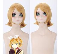 GHK Vocaloid Kagamine Rin Golden Blonde Cosplay Peluca Corta Anime Pelo Sintético Little Wavy Disfraces de Halloween Fiesta Pelucas Para Mujeres