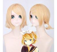 GHK Vocaloid Kagamine RIN Len peluca rubia corta pelo sintético Anime Cosplay pelucas para mujeres 16 pulgadas