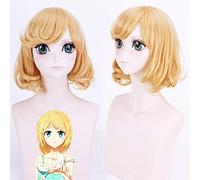 GHK Vocaloid Kagamine Rin Peluca corta ondulada dorada Disfraz de cosplay Pelo sintético Fiesta de Halloween Jugar pelucas