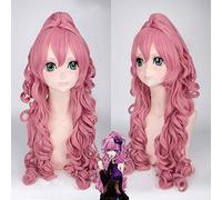 GHK Vocaloid RUKA Anime Cosplay Peluca Pelo sintético rosa con cola rizada Cola de caballo Fiesta de disfraces de Halloween Pelucas resistentes al calor