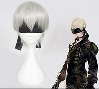 GHK YoRHa No. 9 Modelo Silver Wig NieR: Automata 9S Peluca de cosplay con parche en el ojo negro Cosplay Halloween