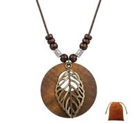 GHKJOK Collar vintage con colgante de rosa de madera con cadena larga, joyería bohemia para mujer, exquisito diseño floral tallado, collar de suéter para mujer con bolsa de regalo de terciopelo, 45cm