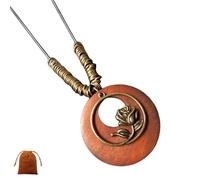 GHKJOK Collar vintage con colgante de rosa de madera con cadena larga, joyería bohemia para mujer, exquisito diseño floral tallado, collar de suéter para mujer con bolsa de regalo de terciopelo, 45cm