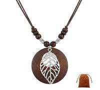 GHKJOK Collar vintage con colgante de rosa de madera con cadena larga, joyería bohemia para mujer, exquisito diseño floral tallado, collar de suéter para mujer con bolsa de regalo de terciopelo, 45cm