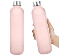 GHKLNY Botella de agua de 32 onzas, botellas de agua con marcador de tiempo, botella de ingesta diaria de agua motivacional con tiempos para beber para gimnasio, fitness, entrenamiento, viajes (rosa,