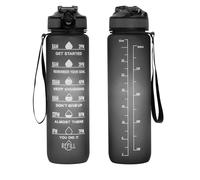 GHKLNY Botella de agua motivacional de 32 onzas con marcador de tiempo, botellas de agua con tiempos para beber y popote con correa de transporte, perfecta para gimnasio al aire libre, libre de BPA