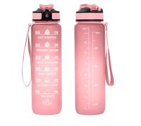 GHKLNY Botella de agua motivacional de 32 onzas con marcador de tiempo, botellas de agua con tiempos para beber y popote con correa de transporte, perfecta para gimnasio al aire libre, sin BPA (rosa)