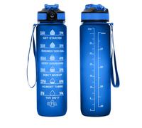 GHKLNY Botella de agua motivacional de 32 onzas con marcador de tiempo, botellas de agua con tiempos para beber y popote con correa de transporte, perfecta para gimnasio al aire libre, sin BPA (azul)
