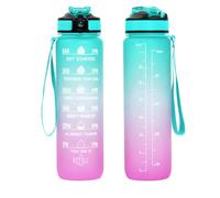 GHKLNY Botella de agua motivacional de 946 ml con marcador de tiempo, botellas de agua con las horas a las que hay que beber y pajita con correa para transportar, perfecta para fitness, gimnasio y al