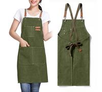 GHKLNY Delantal unisex con bolsillos grandes, de tela de algodón con espalda cruzada, delantal de trabajo ajustable, talla de niño a adulto, verde caqui, Talla única