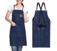 GHKLNY Delantal unisex con bolsillos grandes, de tela de algodón con espalda cruzada, delantal de trabajo ajustable, talla de niño a adulto, negro oscuro, Talla única