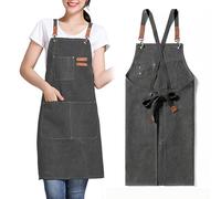 GHKLNY Delantales unisex con bolsillos grandes, delantal de lona de algodón con espalda cruzada, de trabajo resistente ajustable, talla de niños a adultos, Gris, Kid