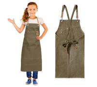 GHKLNY Delantales unisex con bolsillos grandes, delantal de lona de algodón con espalda cruzada, de trabajo resistente ajustable, talla de niños a adultos, Verde, Kid