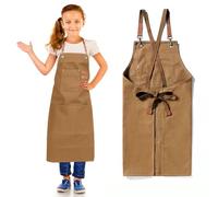 GHKLNY Delantales unisex con bolsillos grandes, delantal de lona de algodón con espalda cruzada, de trabajo resistente ajustable, talla de niños a adultos, Marrón, Kid