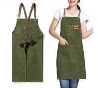 GHKLNY Delantales unisex con bolsillos grandes, delantal de lona de algodón con espalda cruzada, de trabajo resistente ajustable, talla de niños a adultos, Verde militar, Kid