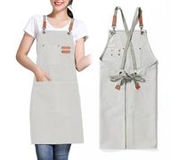 GHKLNY Delantales unisex con bolsillos grandes, lona de algodón con espalda cruzada, resistente, ajustable, talla de niños a adultos, Beige, Adult