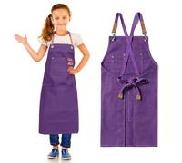 GHKLNY Delantales unisex con bolsillos grandes, lona de algodón con espalda cruzada, resistente, ajustable, talla de niños a adultos, Púrpura, Kid