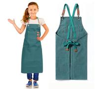 GHKLNY Delantales unisex con bolsillos grandes, lona de algodón con espalda cruzada, resistente, ajustable, talla de niños a adultos, Verde esmeralda, Kid
