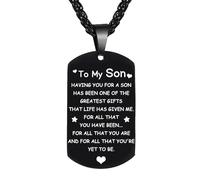 Ghloyza Collar con colgante de placa de perro de acero inoxidable con texto en inglés «To My Son from Mum Dad» para hombres, regalos de cumpleaños para hijo, collar con colgante para hijos adultos