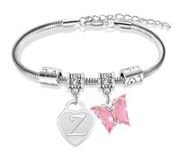 Ghloyza Pulseras con dije inicial para mujer, pulsera de mariposa de corazón de acero inoxidable, pulsera de la A a la Z, regalos de cumpleaños y graduación para mujer, talla única, Acero inoxidable