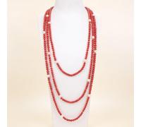 GHNQBAHID 100" Freshwater White Pearl Red Round Coral Beads Long Necklace