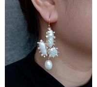 GHNQBAHID 10x12mm Cultured White Pearl Pave Stud Dangle Earrings 925 Silver Hook