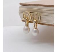 GHNQBAHID 11x12mm Freshwater White Rice Pearl Pave Ring Stud Earrings Simple Earring Women Jewelry Gift