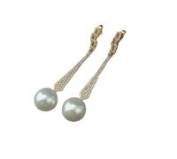 GHNQBAHID 12MM Round White Sea Shell Pearl Gold color Plated cubic zirconia pave geometric Stud Earrings for women