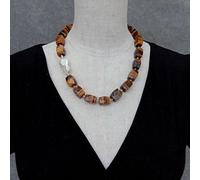 GHNQBAHID 12x16mm Tiger Eye 15x26mm Cultured White Baroque Pearl Choker Necklace Trendy Necklaces