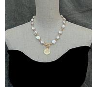 GHNQBAHID 14x17mm Freshwater White Coin Pearl Necklace 21mm gold plated Charm Pendant For Women Fashion Jewelry
