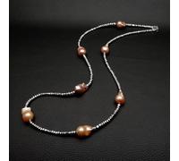 GHNQBAHID 14x17mmCultured Purple Baroque Pearl Long Station Necklace 28"