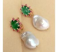 GHNQBAHID 14x22mm Cultured White Pearl Green Drop Earrings For Women Girl Gift